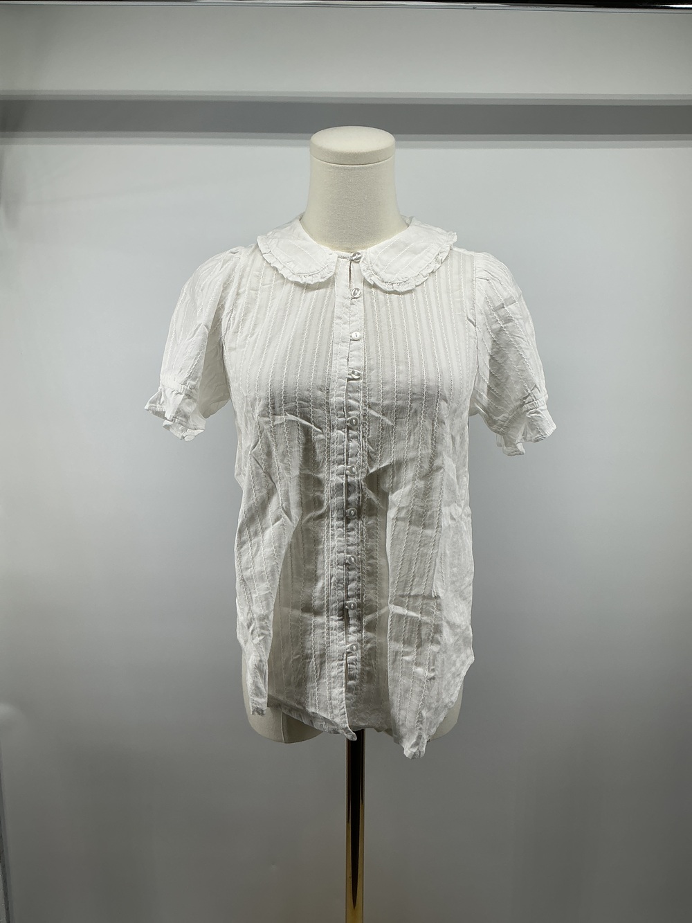 Embroidered Cotton Ruffle Collar Short Sleeve Blouse